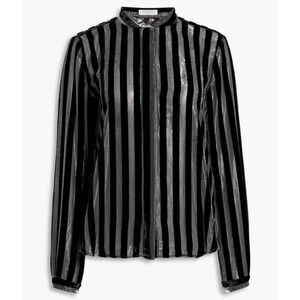 Equipment Jecinthe Striped Metallic Jacquard Velvet Top Size L Black Silver